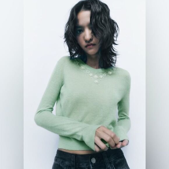 ZARA KNIT PEARLS SWEATER - Picture 4 of 10